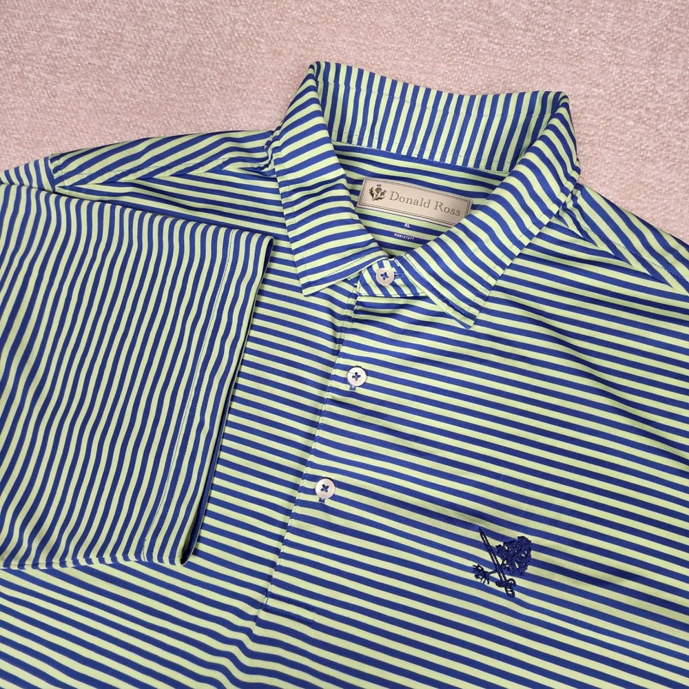 Donald Ross Mens XL Golf Polo Shirt Blue Lime Green Striped Performance Sport